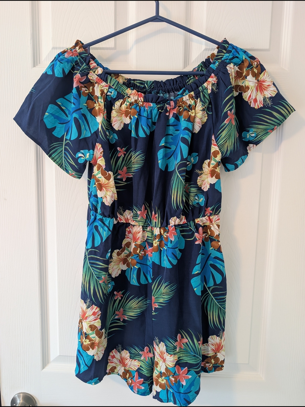 Cupshe Tropical Floral Leaf Off-the-Shoulder Romper Size Small